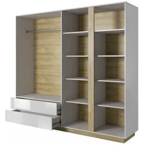 Szafa Arco 220 Biały + Dąb Grandson + Biały połysk