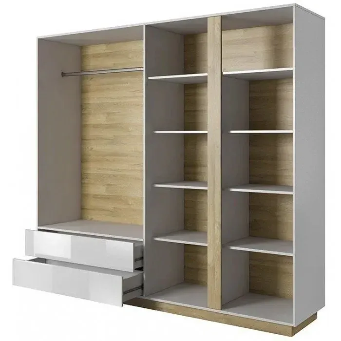 Szafa Arco 220 Biały + Dąb Grandson + Biały połysk