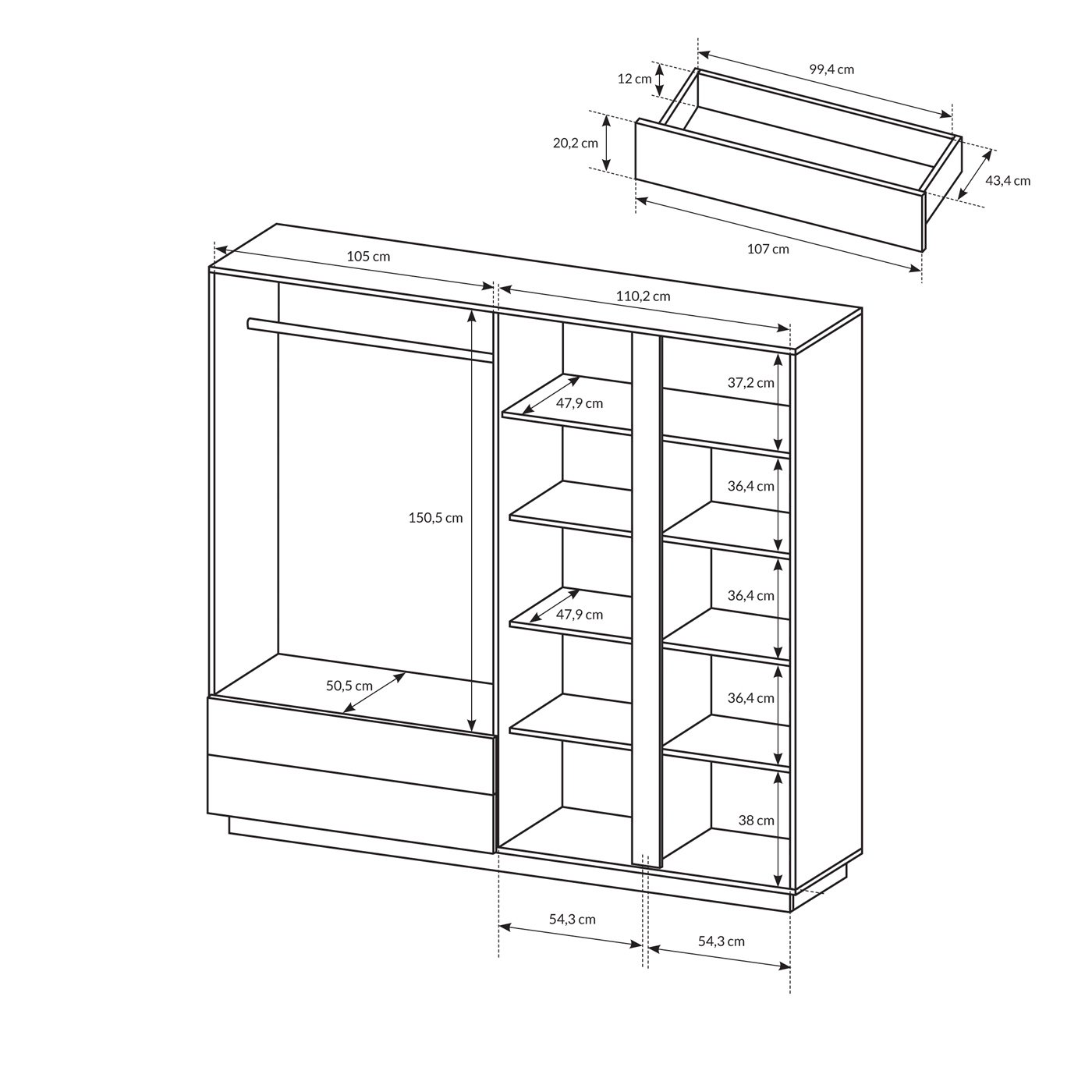 Szafa Arco 220 Biały + Dąb Grandson + Biały połysk