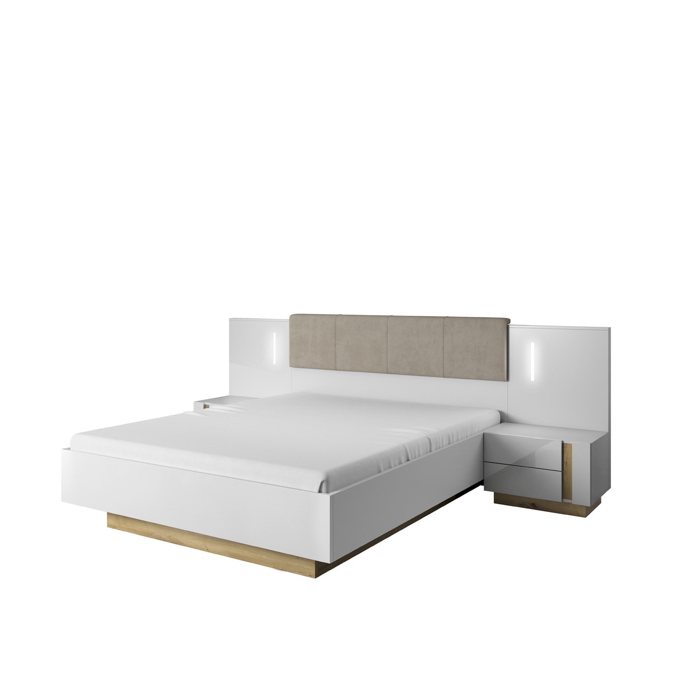 Łóżko Arco 160x200 Biały + Dąb Grandson + Biały połysk