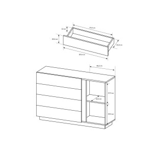 Komoda Arco 138 D4S Biały + Dąb Grandson + Biały połysk