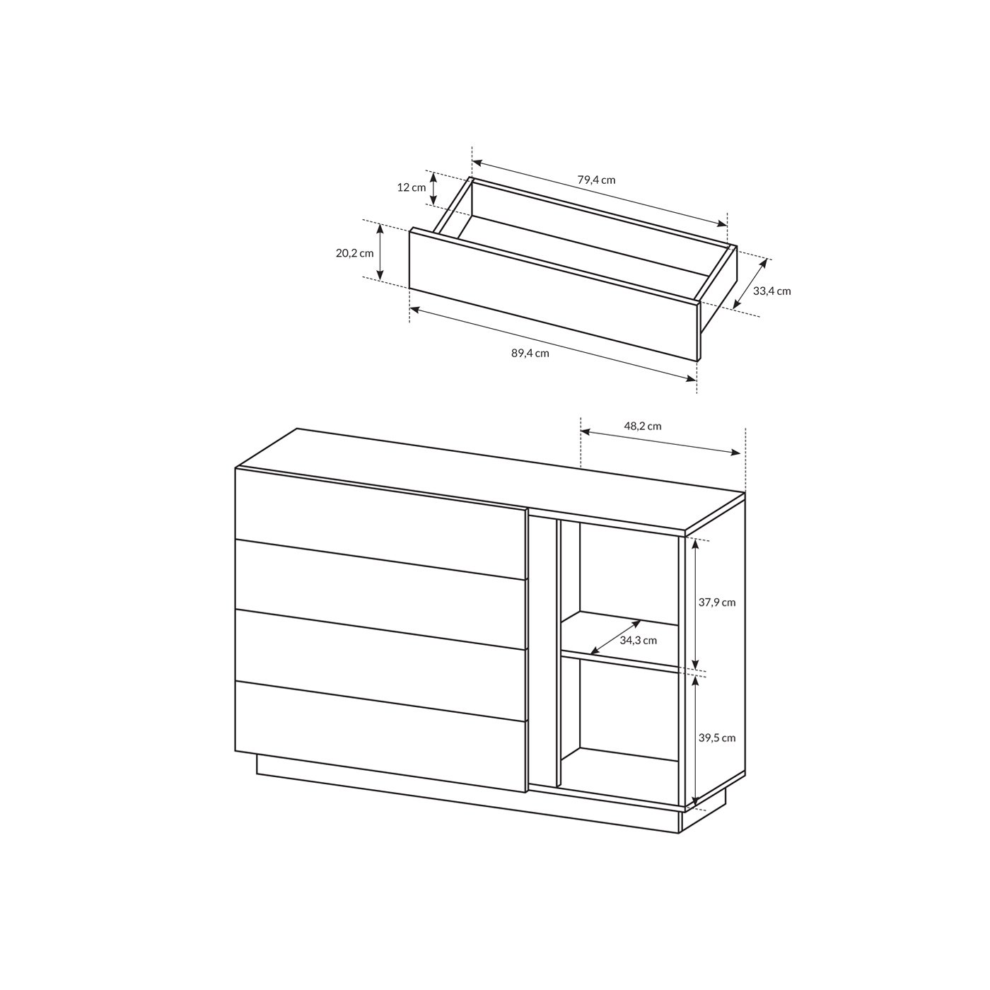 Komoda Arco 138 D4S Biały + Dąb Grandson + Biały połysk