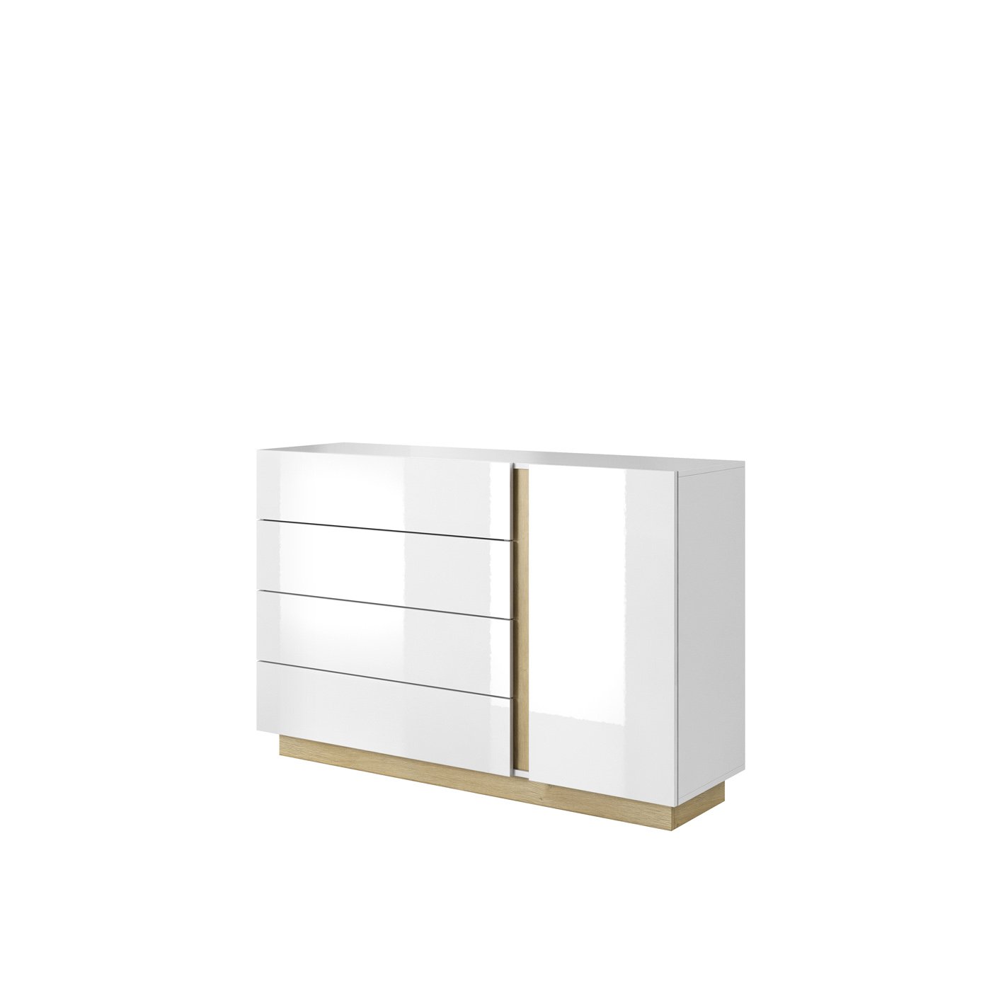 Komoda Arco 138 D4S Biały + Dąb Grandson + Biały połysk