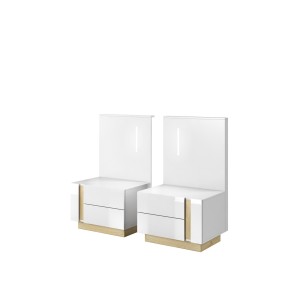 2 x Szafka Nocna Arco Biały + Dąb Grandson + Biały połysk