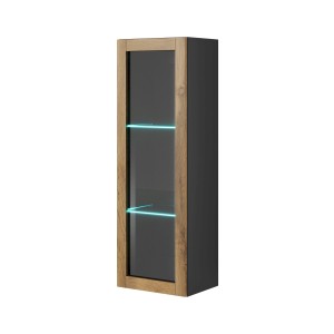 LIVO W120, witryna wisząca korpus antracyt, front dąb votan