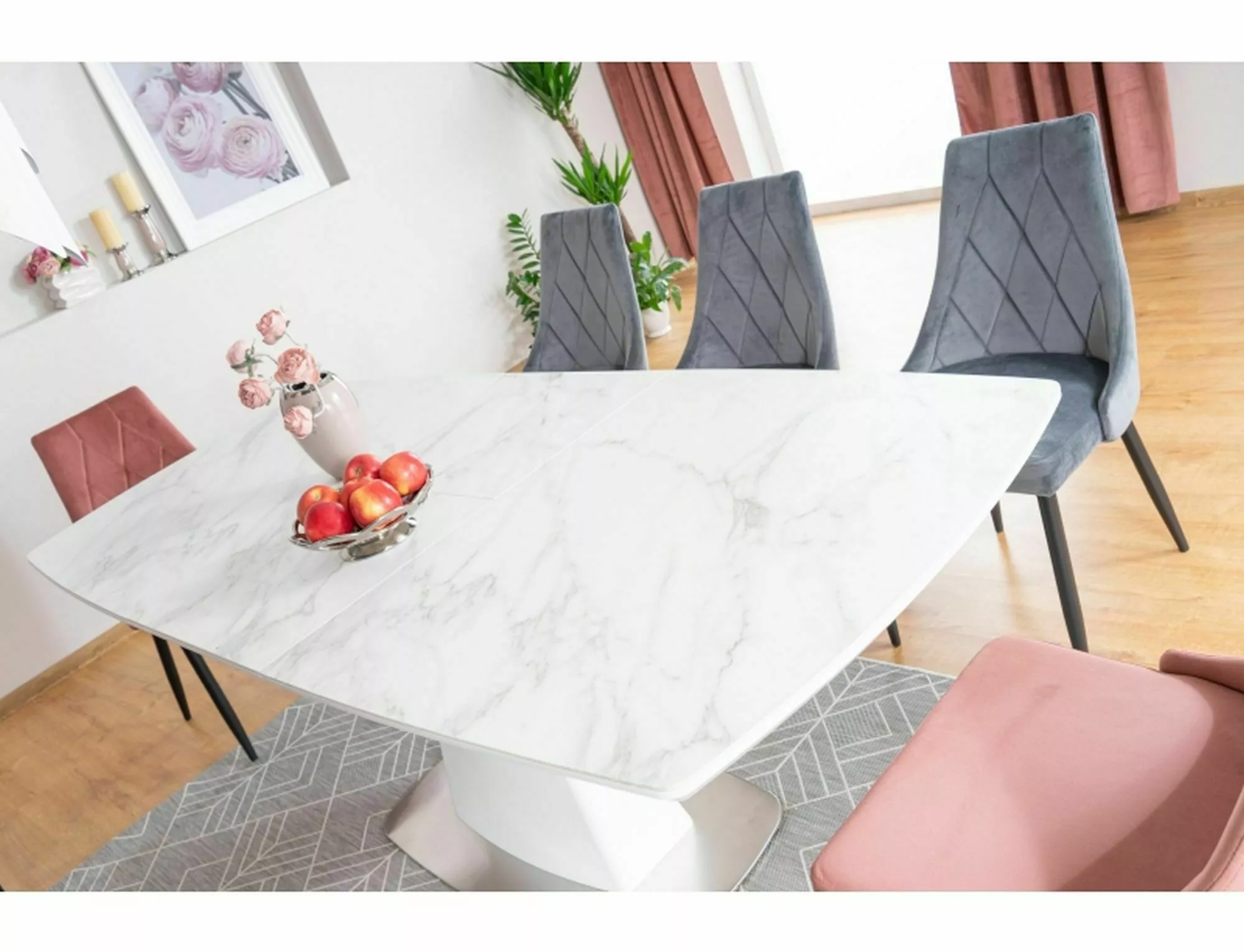 Stół saturn ii ceramic biały efekt marmuru/biały mat 160(210)x90