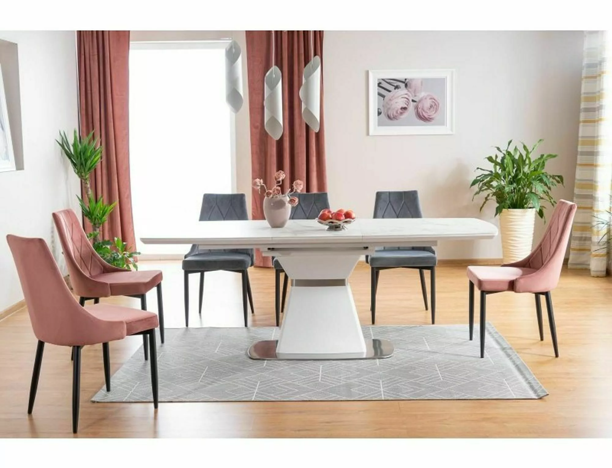 Stół saturn ii ceramic biały efekt marmuru/biały mat 160(210)x90