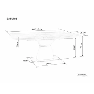 Stół saturn ii ceramic biały efekt marmuru/biały mat 160(210)x90