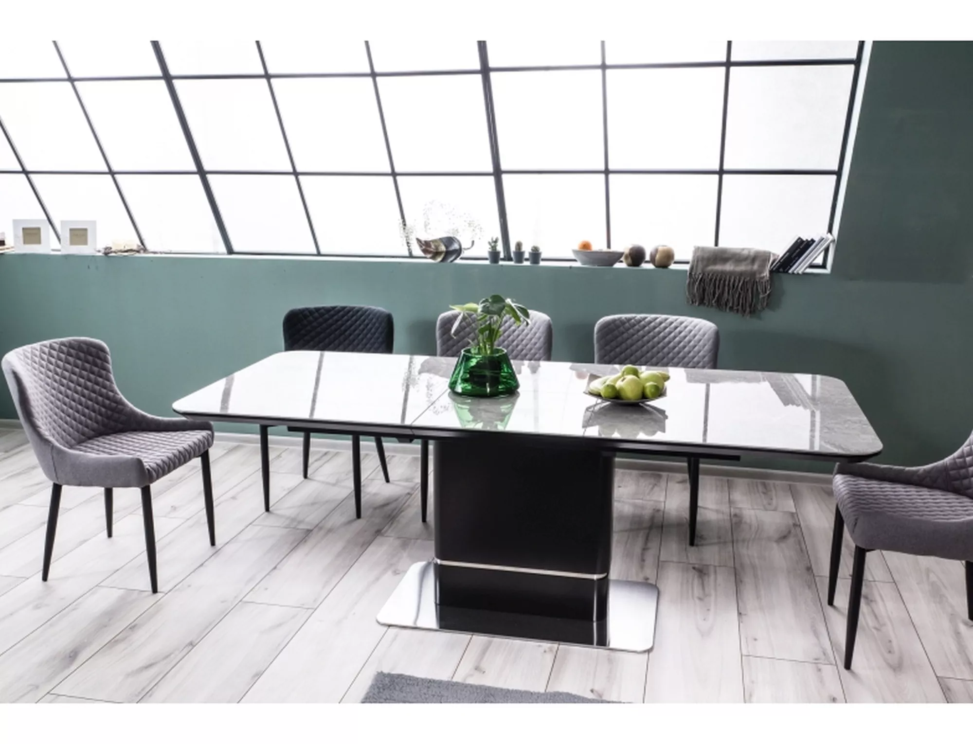 Stół pallas ceramic szary efekt marmuru/czarny mat 160(210)x90