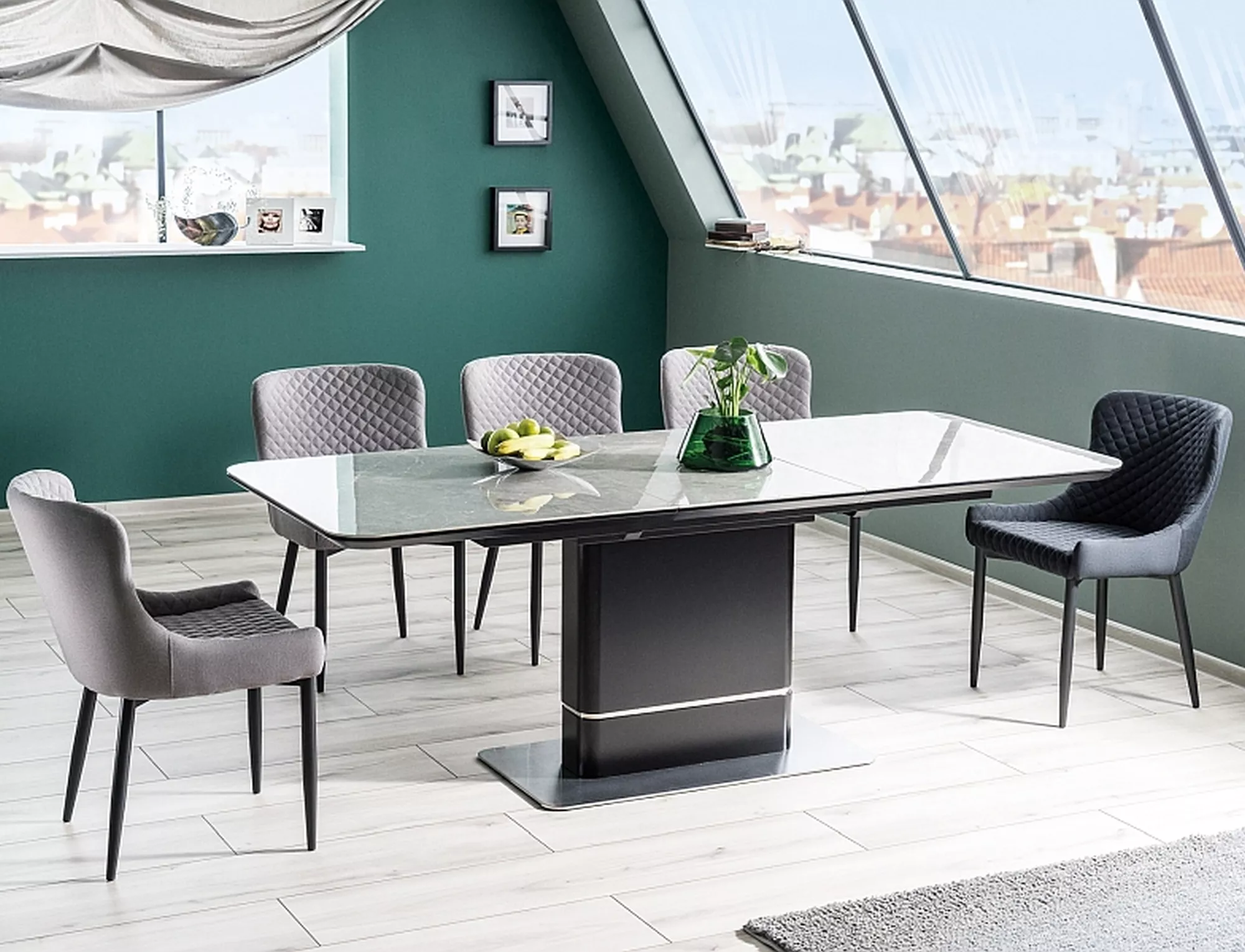 Stół pallas ceramic szary efekt marmuru/czarny mat 160(210)x90