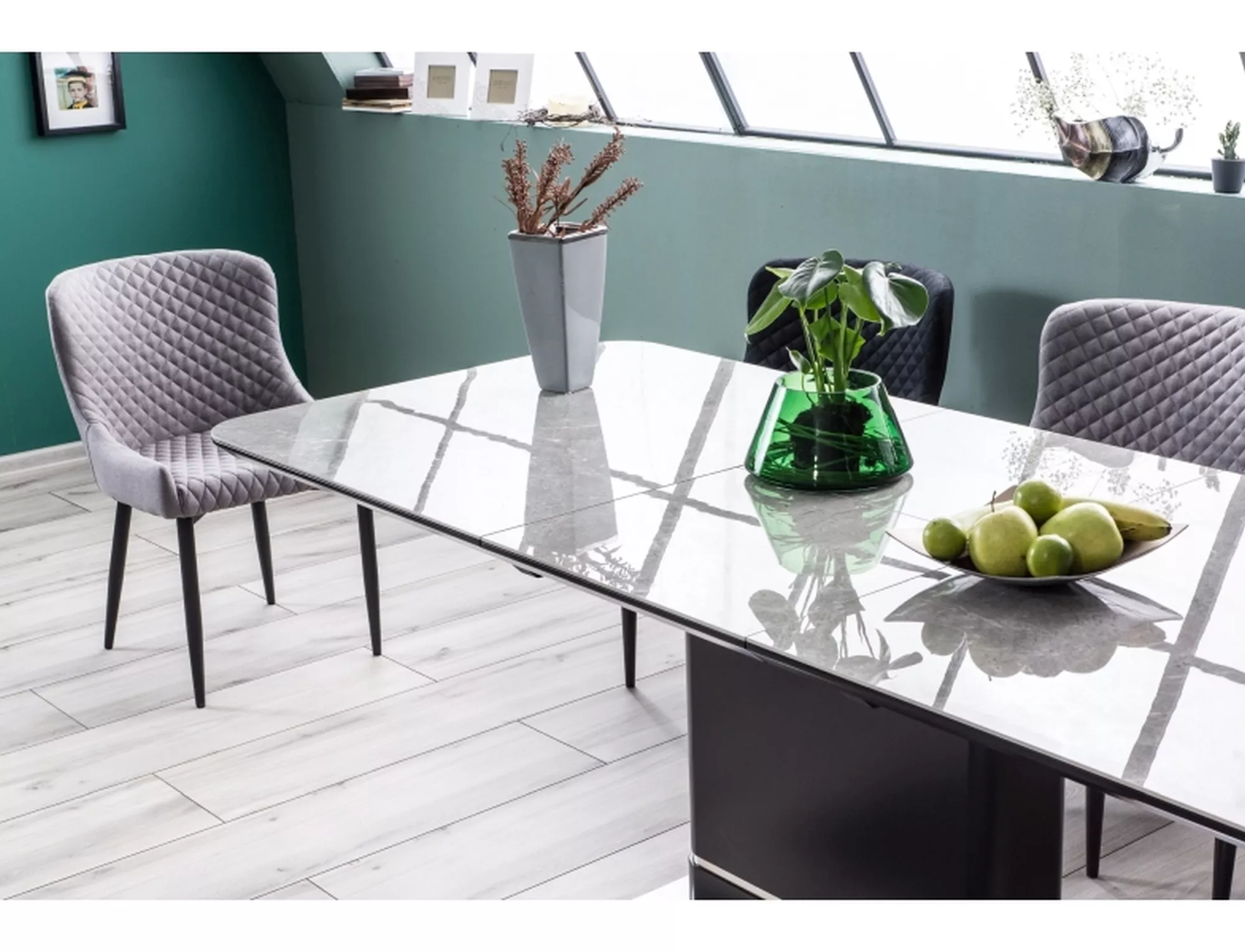 Stół pallas ceramic szary efekt marmuru/czarny mat 160(210)x90