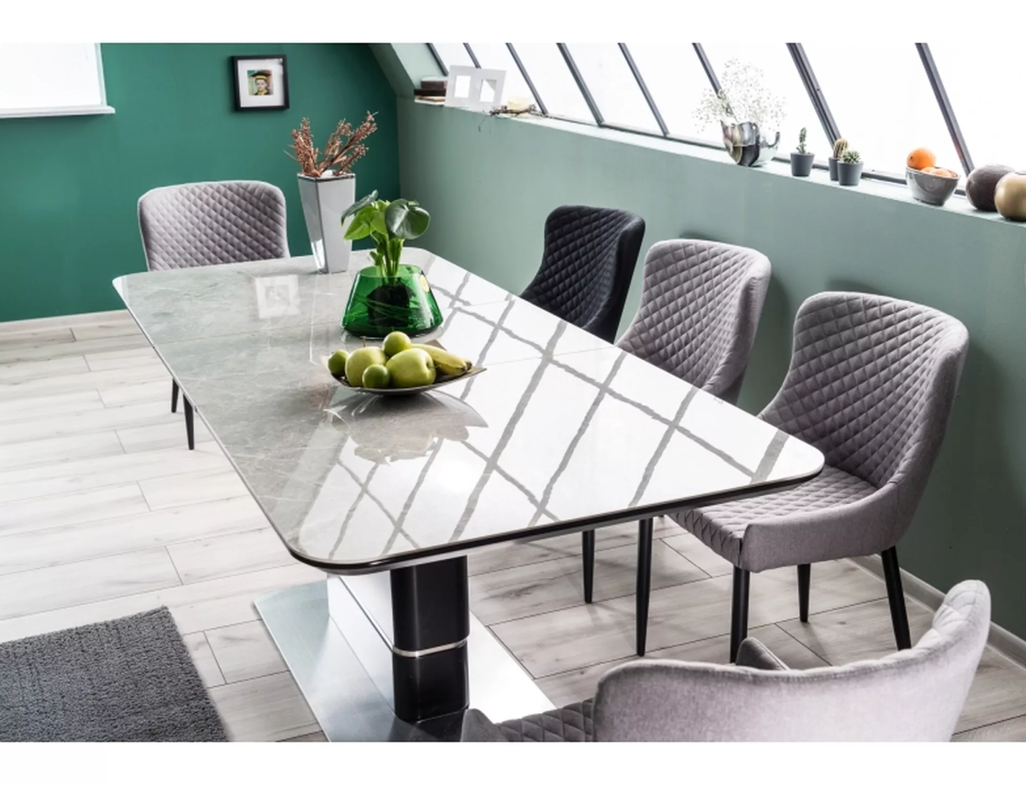 Stół pallas ceramic szary efekt marmuru/czarny mat 160(210)x90