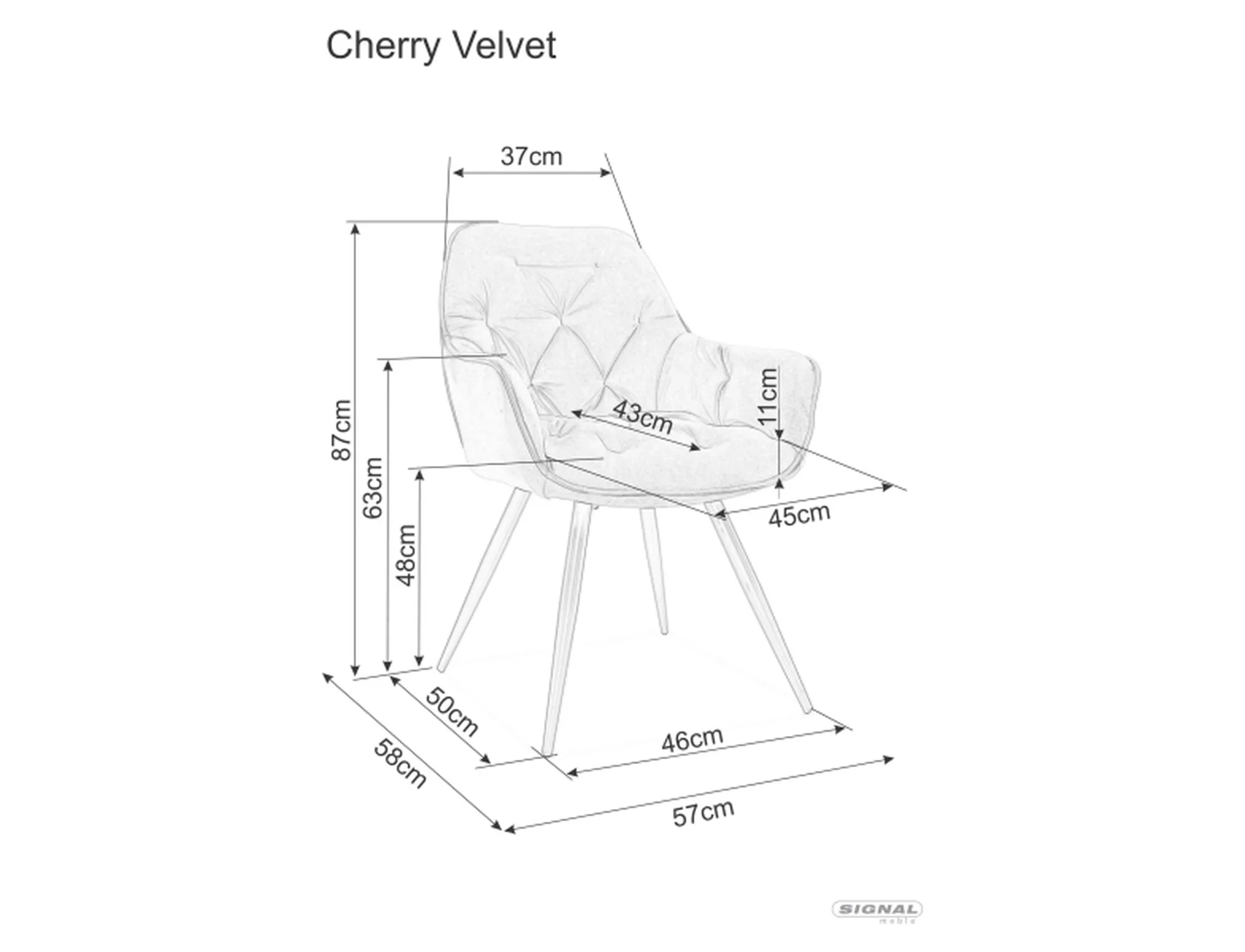 Krzesło cherry velvet czarny stelaż/szary bluvel14