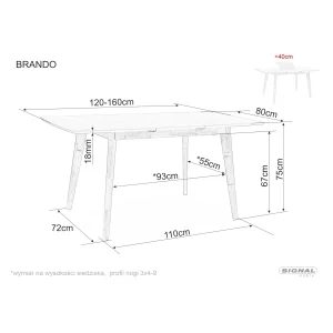 Stół brando dąb 120(160)x80
