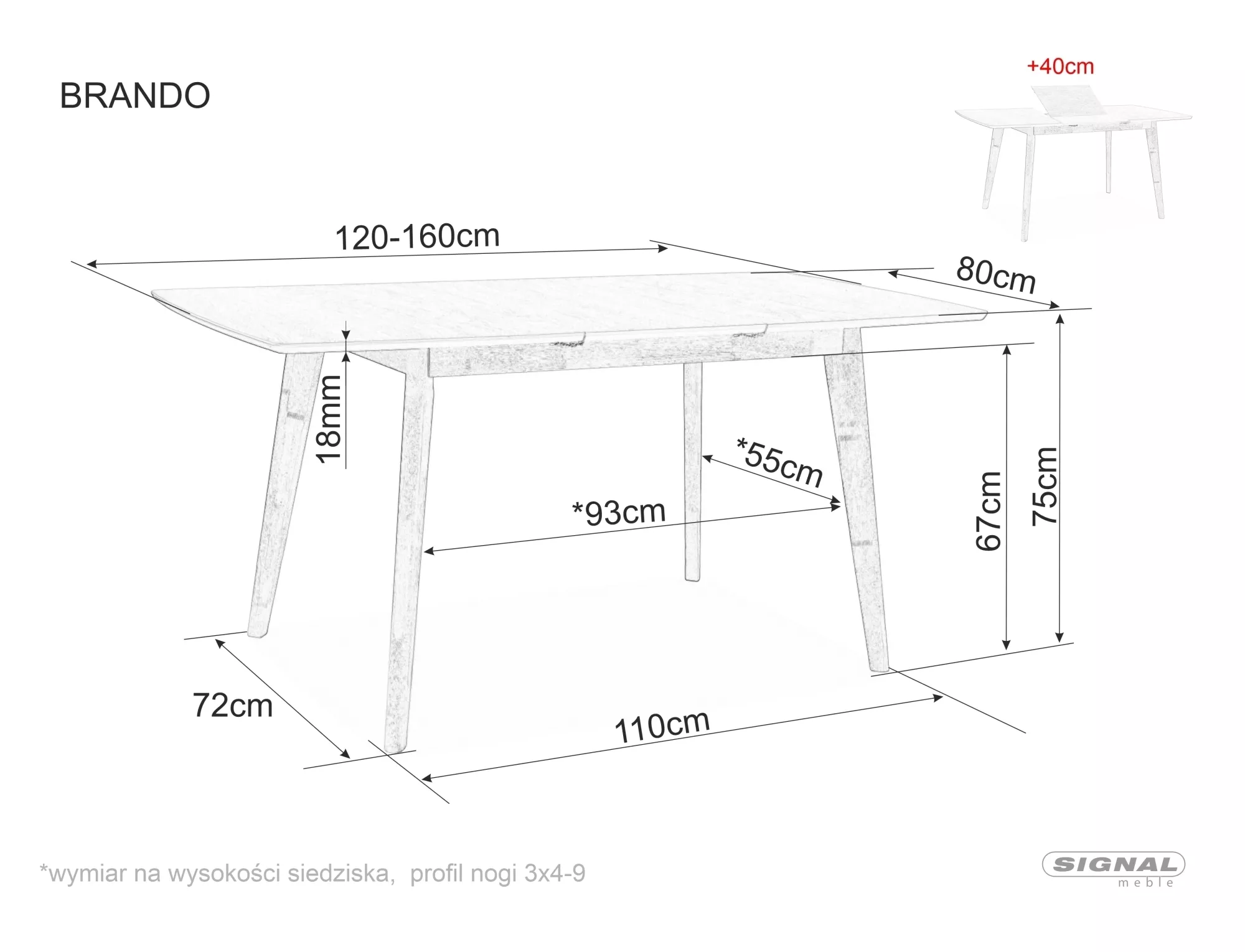 Stół brando dąb 120(160)x80