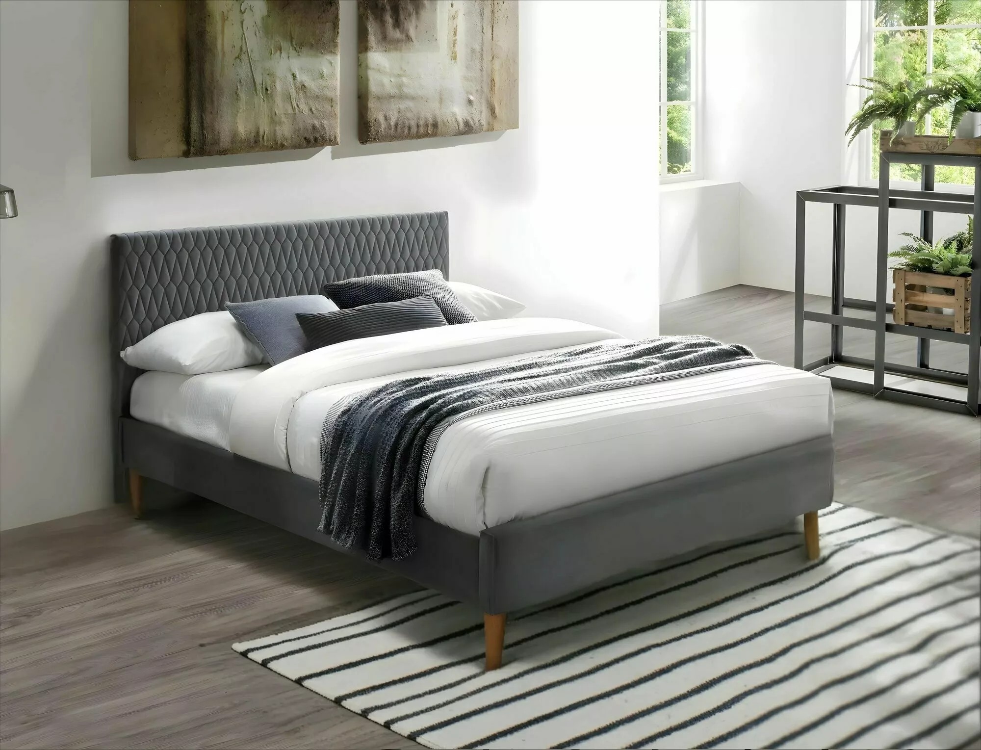 łóżko azurro velvet 140x200 kolor szary/dąb tapicerka bluvel 14