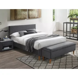 łóżko azurro velvet 140x200 kolor szary/dąb tapicerka bluvel 14