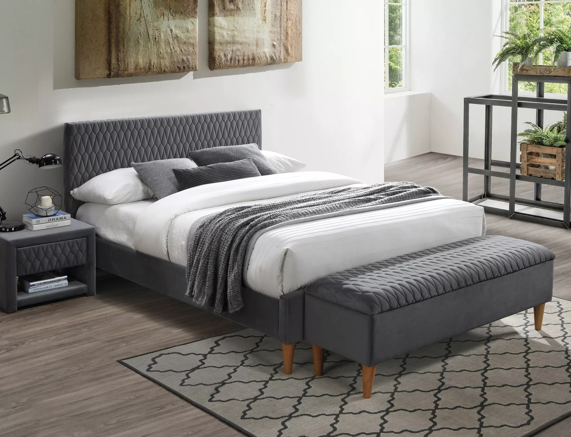 łóżko azurro velvet 140x200 kolor szary/dąb tapicerka bluvel 14