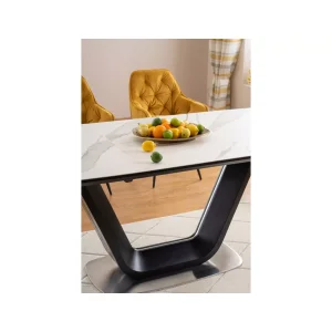 Stół armani ceramic biały efekt marmuru/ czarny mat 160(220)x90