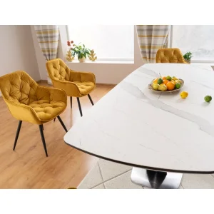 Stół armani ceramic biały efekt marmuru/ czarny mat 160(220)x90