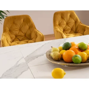 Stół armani ceramic biały efekt marmuru/ czarny mat 160(220)x90