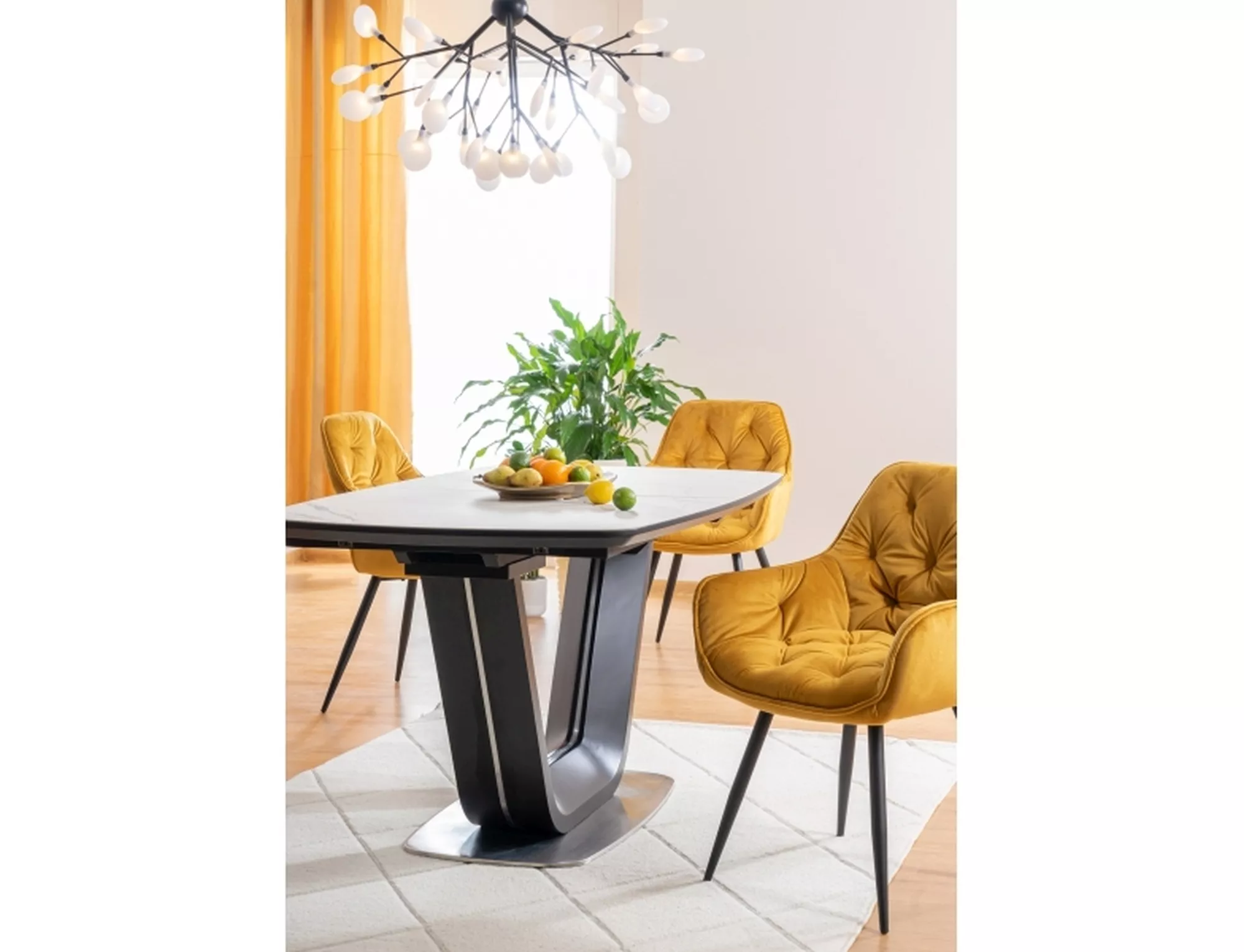 Stół armani ceramic biały efekt marmuru/ czarny mat 160(220)x90