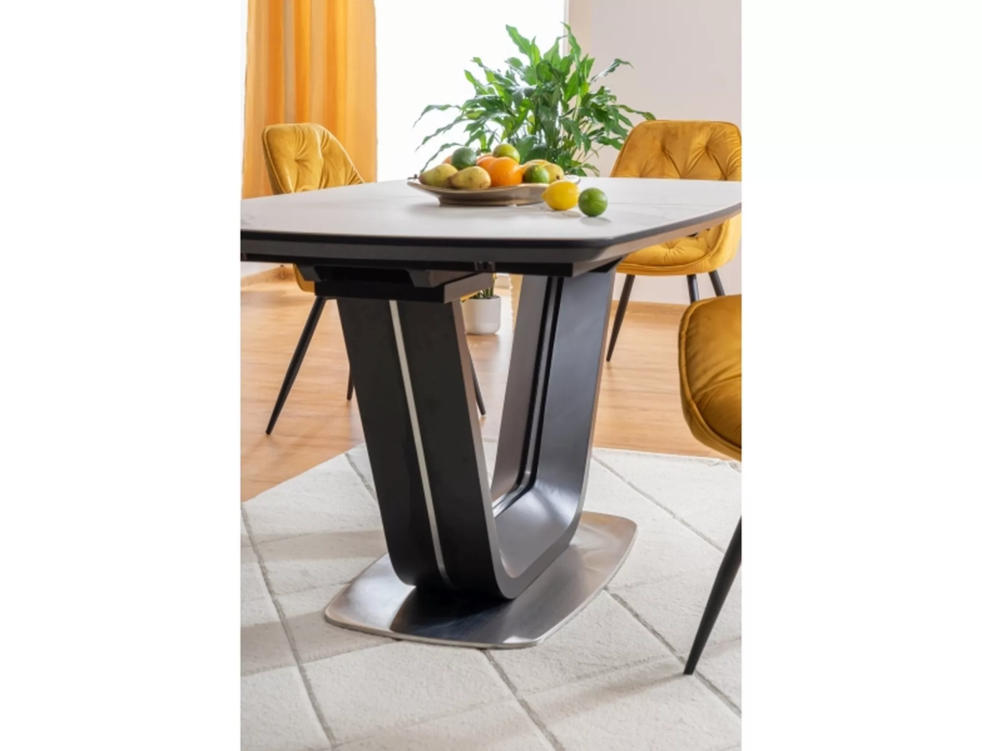 Stół armani ceramic biały efekt marmuru/ czarny mat 160(220)x90