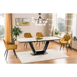 Stół armani ceramic biały efekt marmuru/ czarny mat 160(220)x90