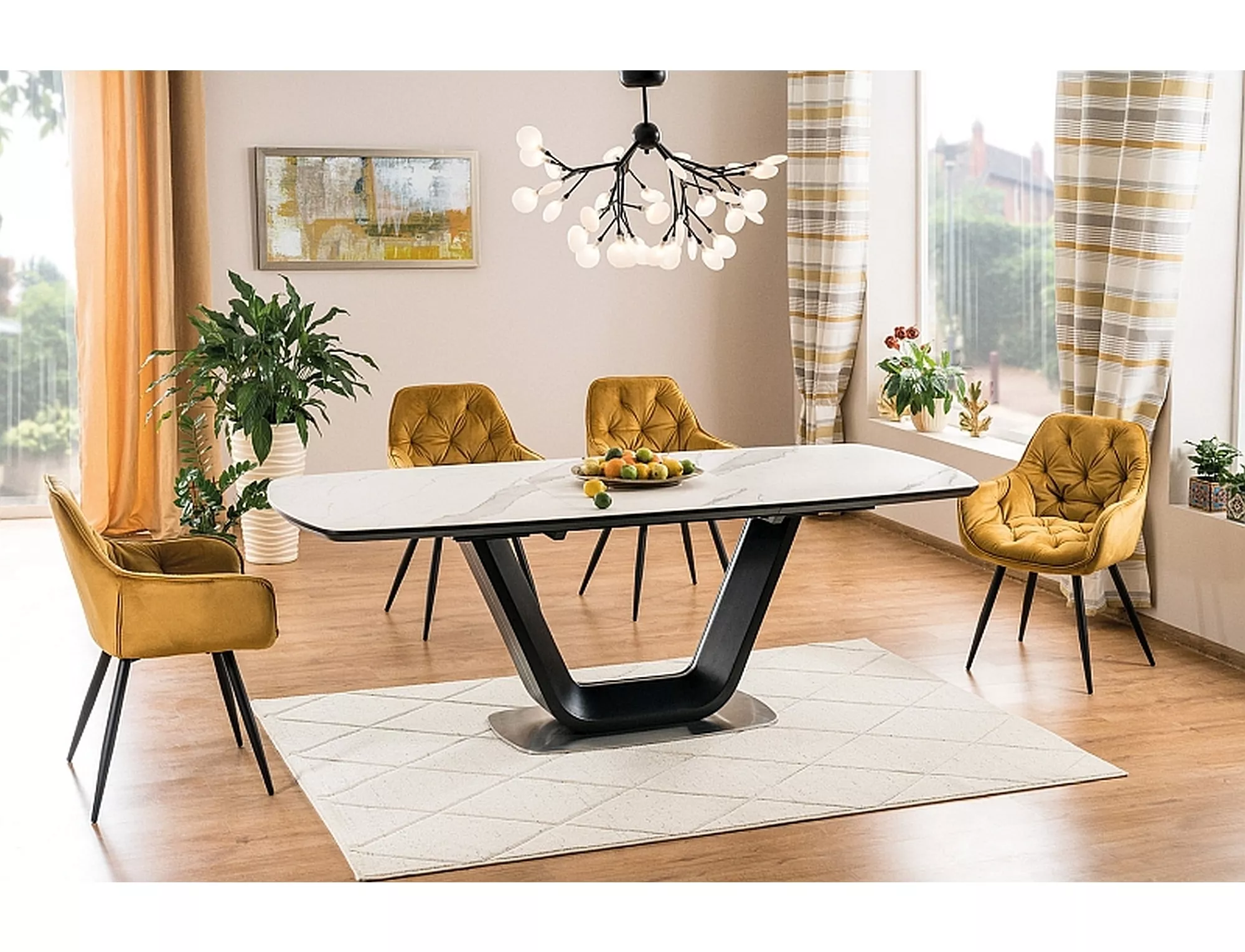 Stół armani ceramic biały efekt marmuru/ czarny mat 160(220)x90