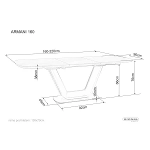 Stół armani ceramic biały efekt marmuru/ czarny mat 160(220)x90