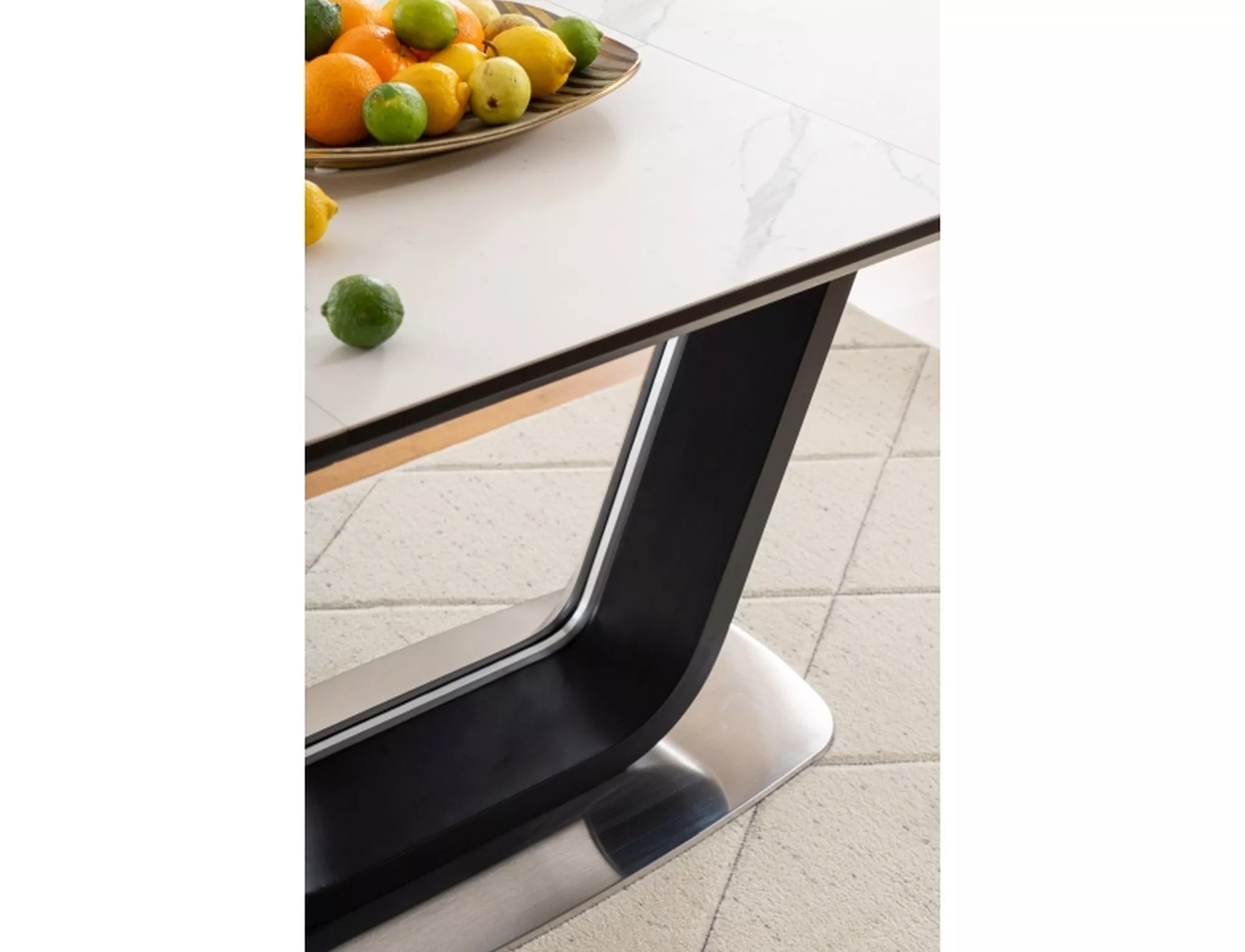 Stół armani ceramic biały efekt marmuru/ czarny mat 160(220)x90