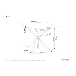 Stół agis transparentny/chrom 90x90