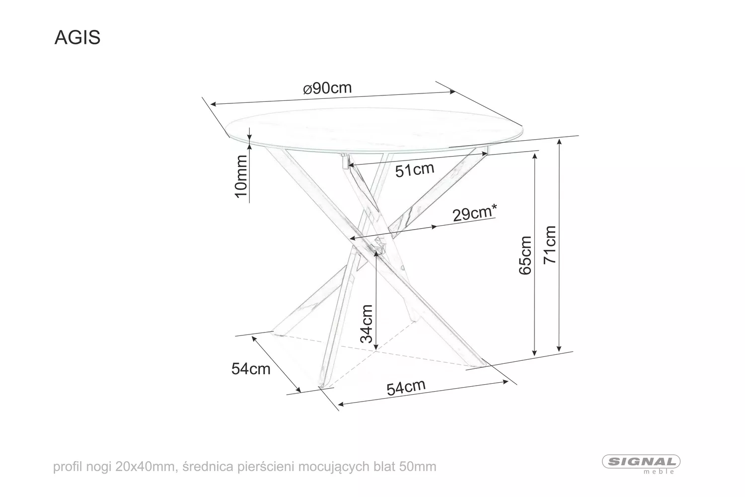 Stół agis transparentny/chrom 90x90