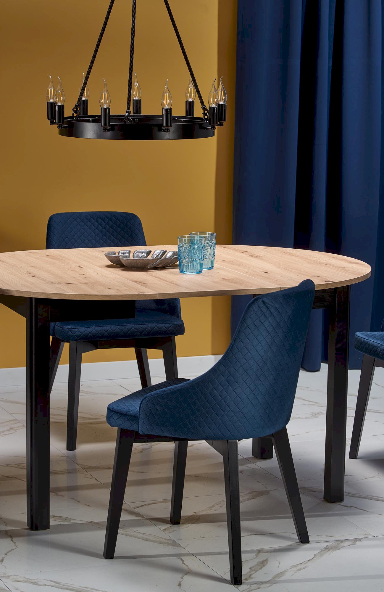 RINGO stół kolor blat dąb artisan, nogi - czarny (102-142x102x76 cm)