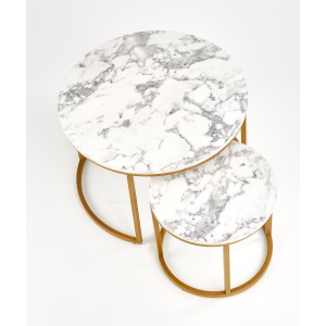 PAOLA zestaw 2 ław, marmur / złoty