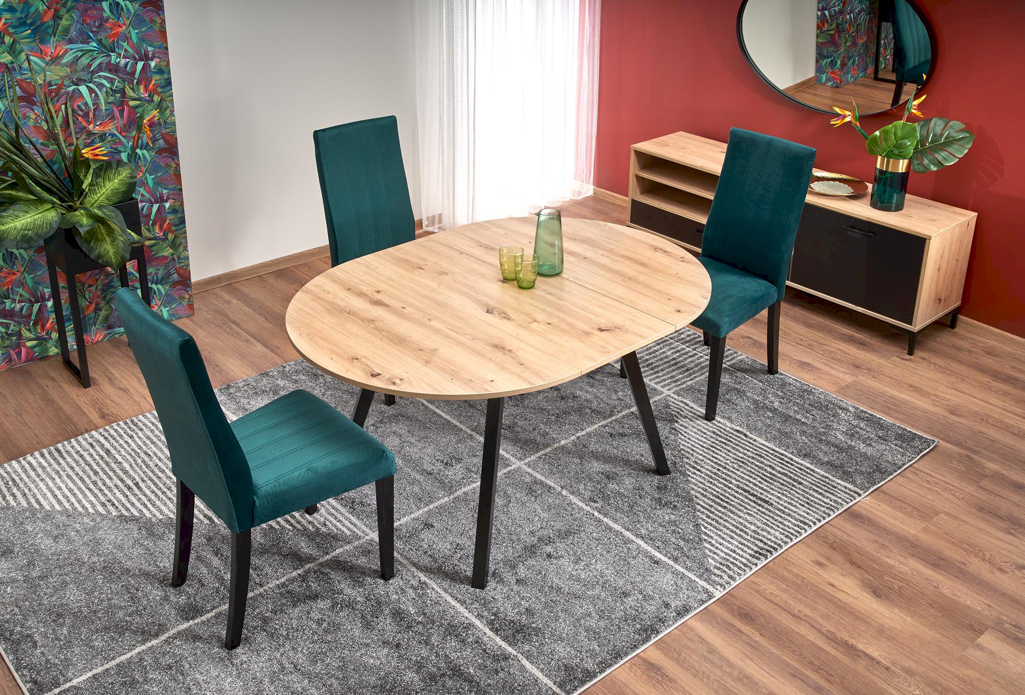 RUBEN stół kolor blat - dąb artisan, nogi - czarny (102-142x102x75 cm)