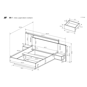 ŁÓŻKO ZE STOLIKAMI B 3D