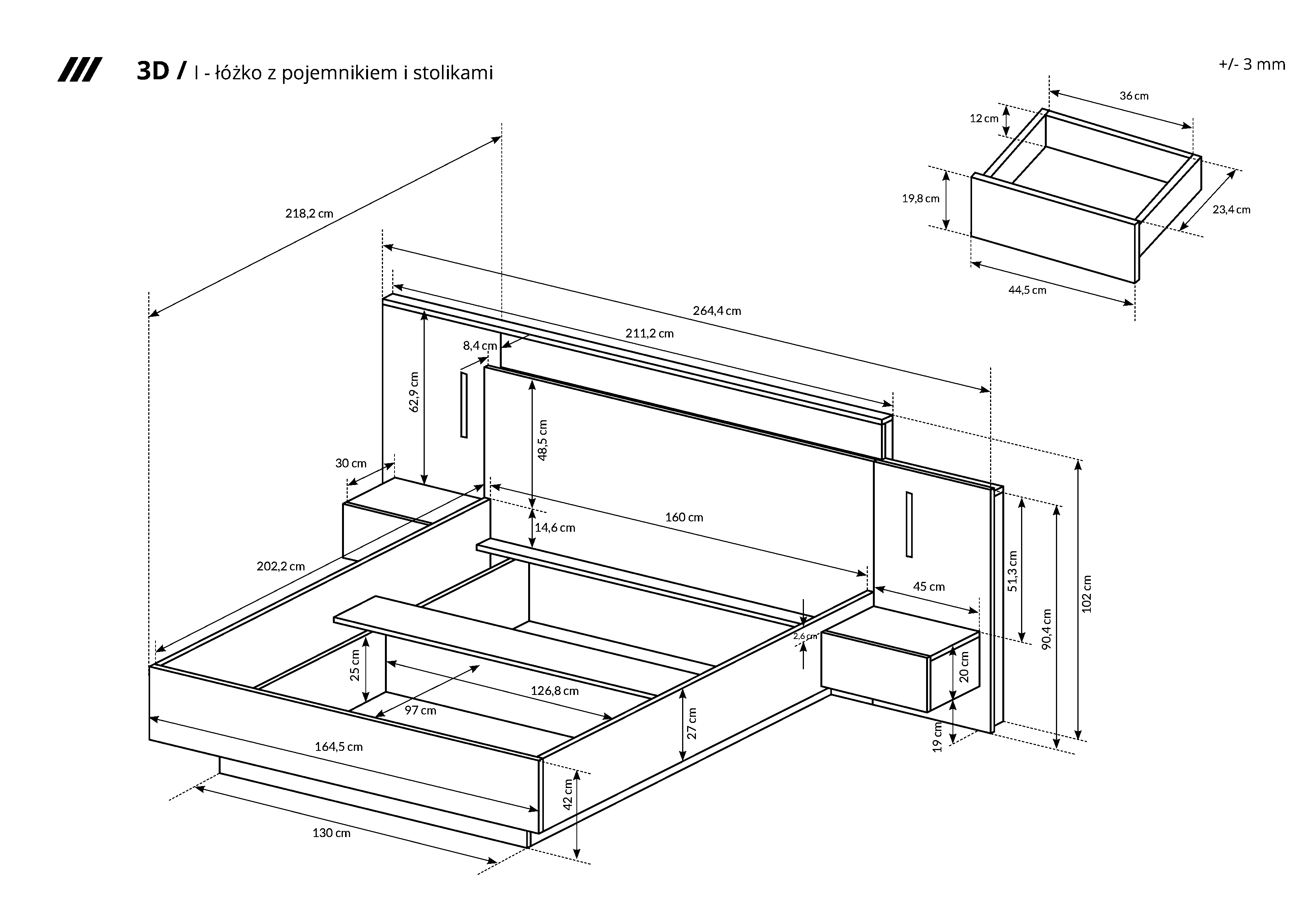 ŁÓŻKO ZE STOLIKAMI B 3D