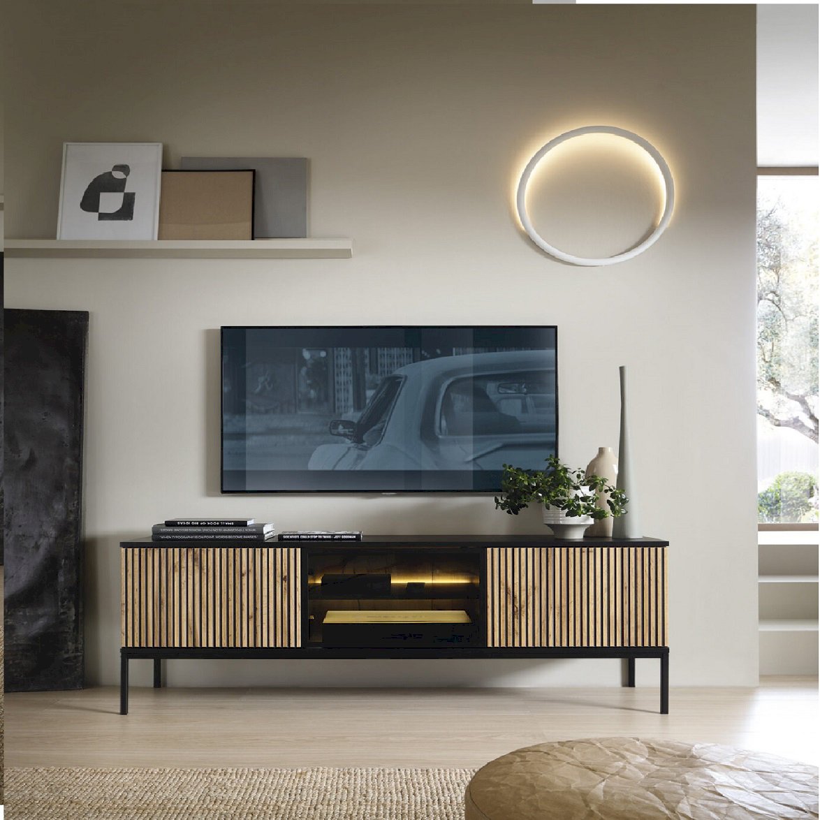 SENTO SZAFKA RTV154 (czarny/dąb wotan)