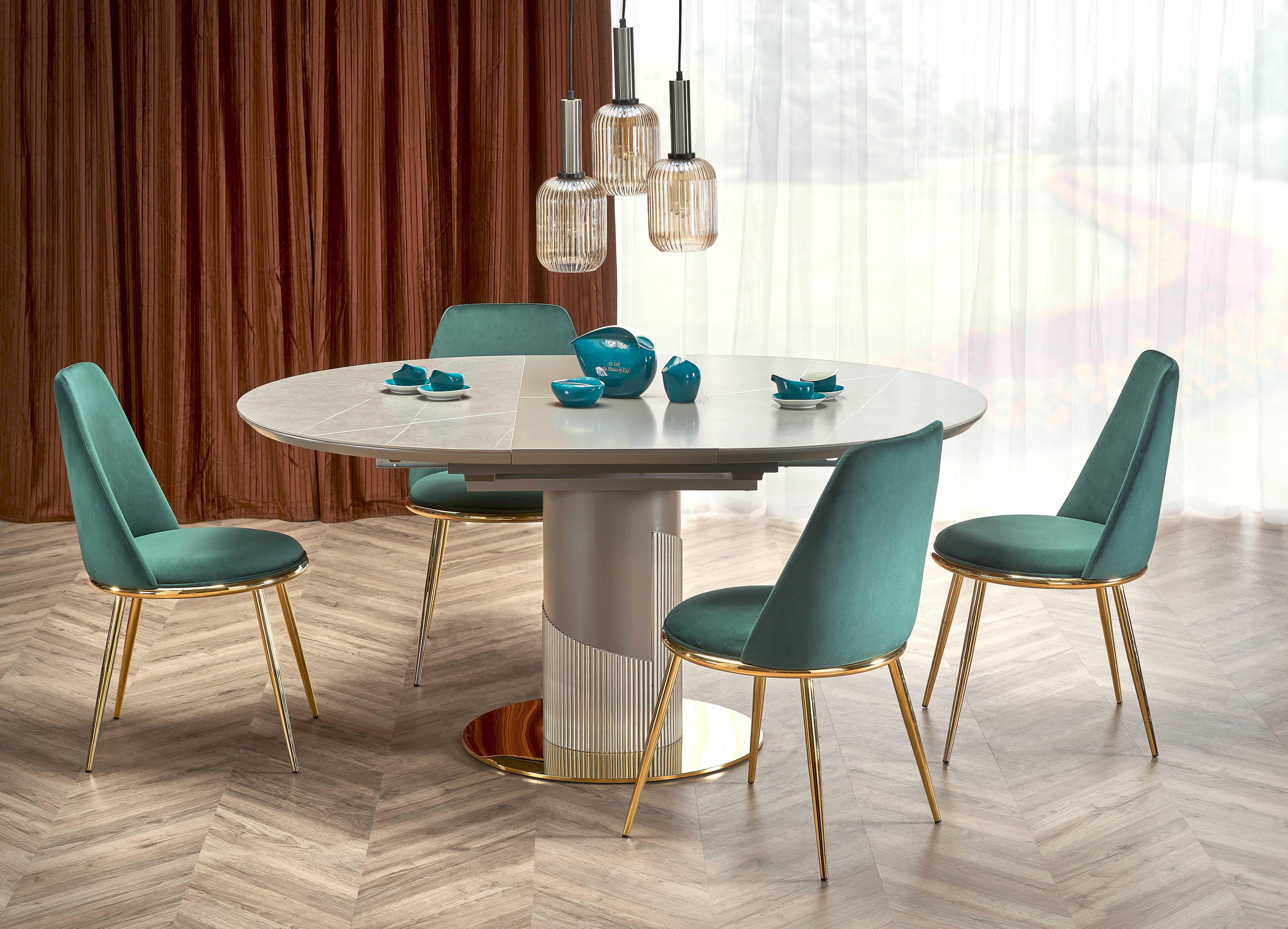 MUSCAT stół rozkładany blat - popielaty marmur, noga - jasny popiel / złoty