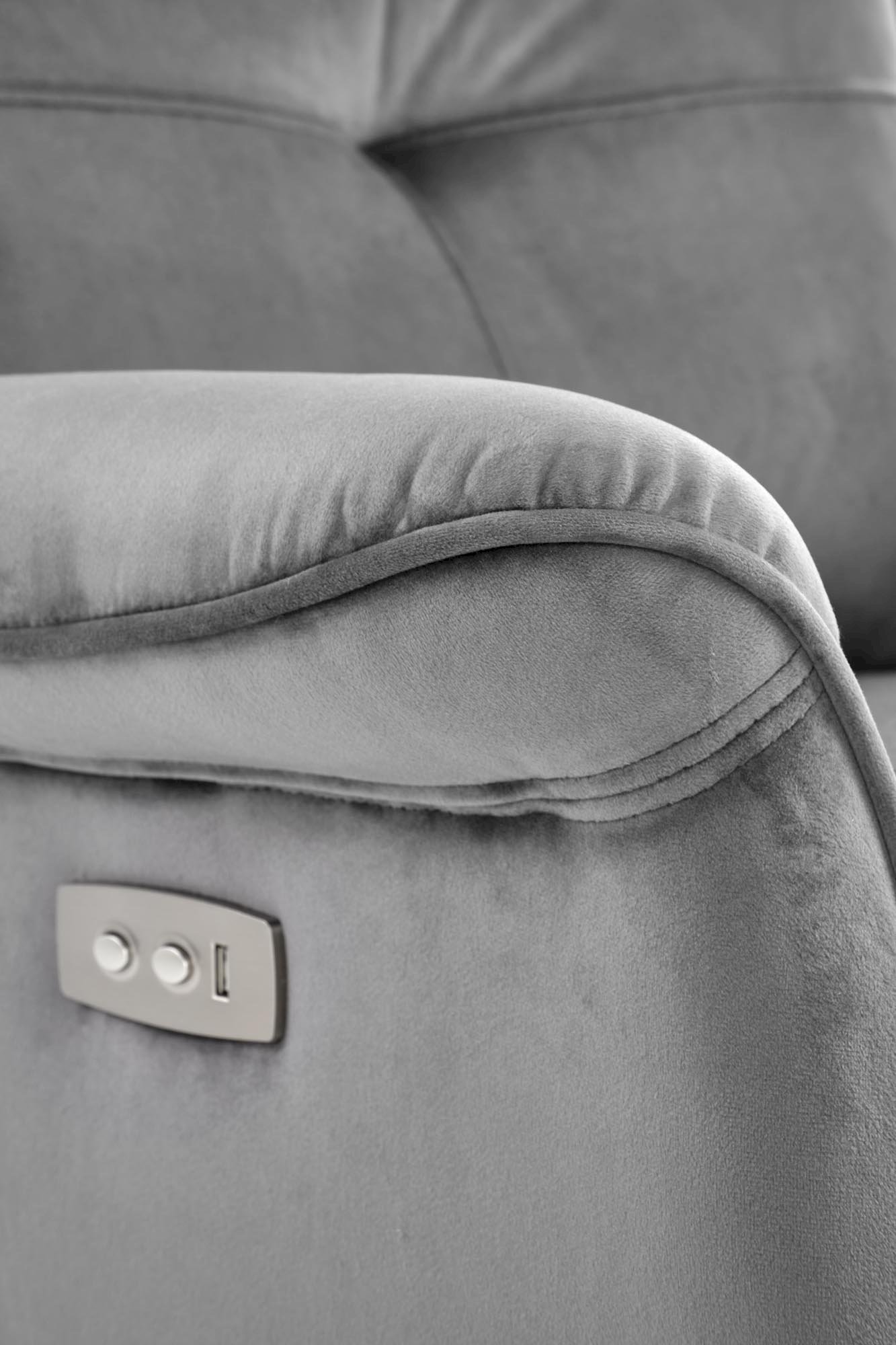 SEMIR fotel z funkcja elektrycznego rozkładania / gniazdo USB, popielaty