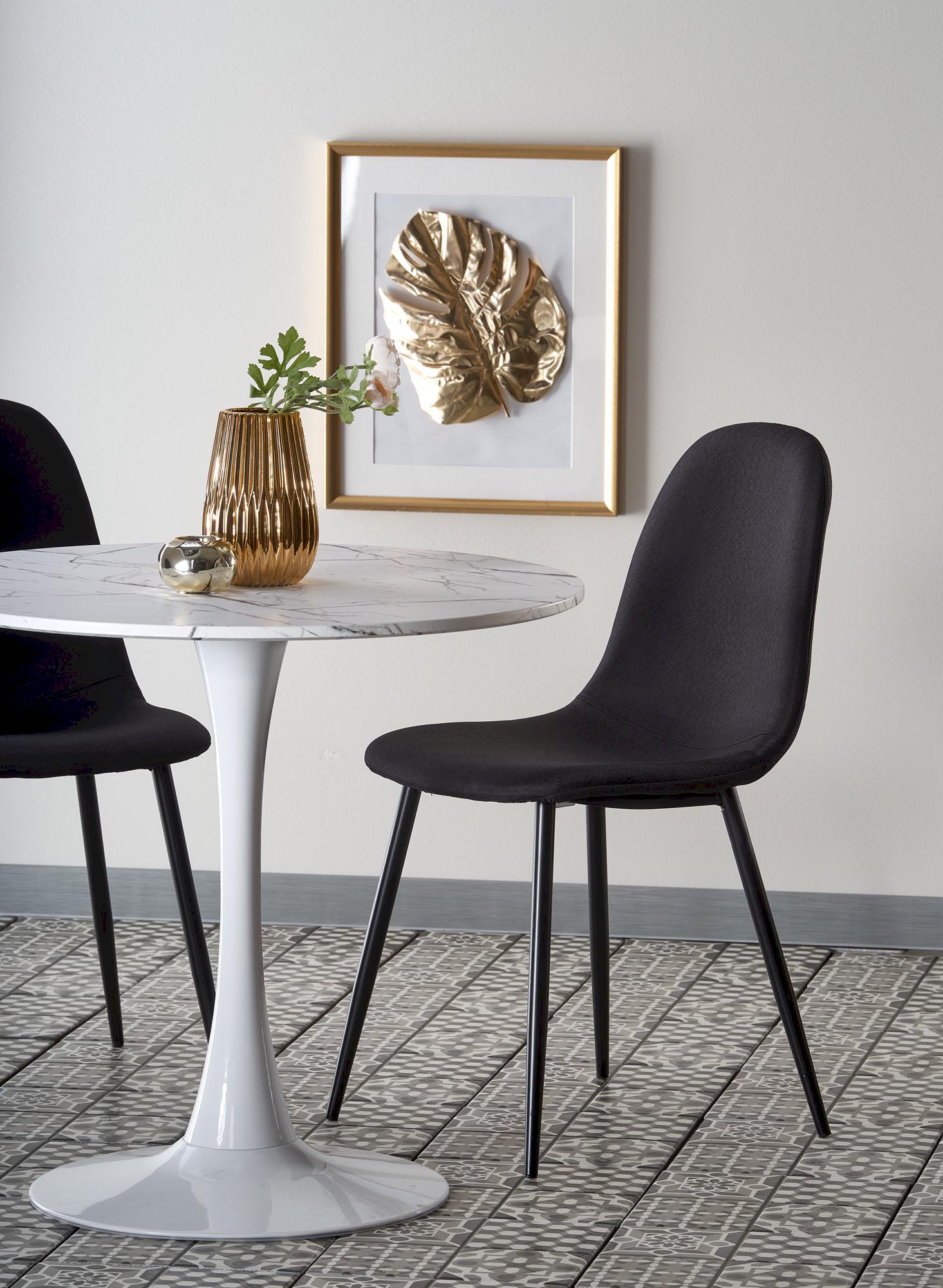 DENVER stół, blat - biały marmur, noga - biały