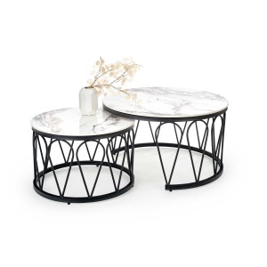 FORMOSA zestaw 2 ław, biały marmur / czarny