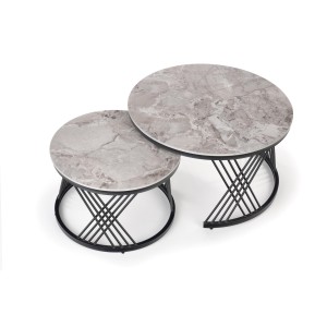 FLAMINGO zestaw 2 ław, popielaty marmur/ czarny