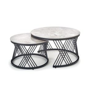 FLAMINGO zestaw 2 ław, popielaty marmur/ czarny