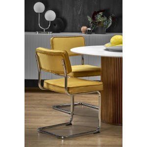 BRUNO stół okrągły, biały marmur / orzechowy