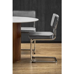 BRUNO stół okrągły, biały marmur / orzechowy