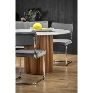 BRUNO stół okrągły, biały marmur / orzechowy