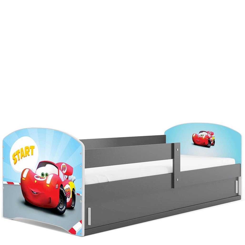 Łóżko Parterowe Łuki z Materacem Autko Grafit