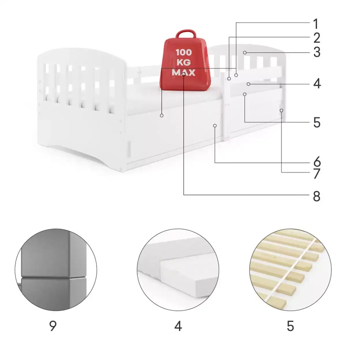 Łóżko Parterowe Classic z Materacem Grafit